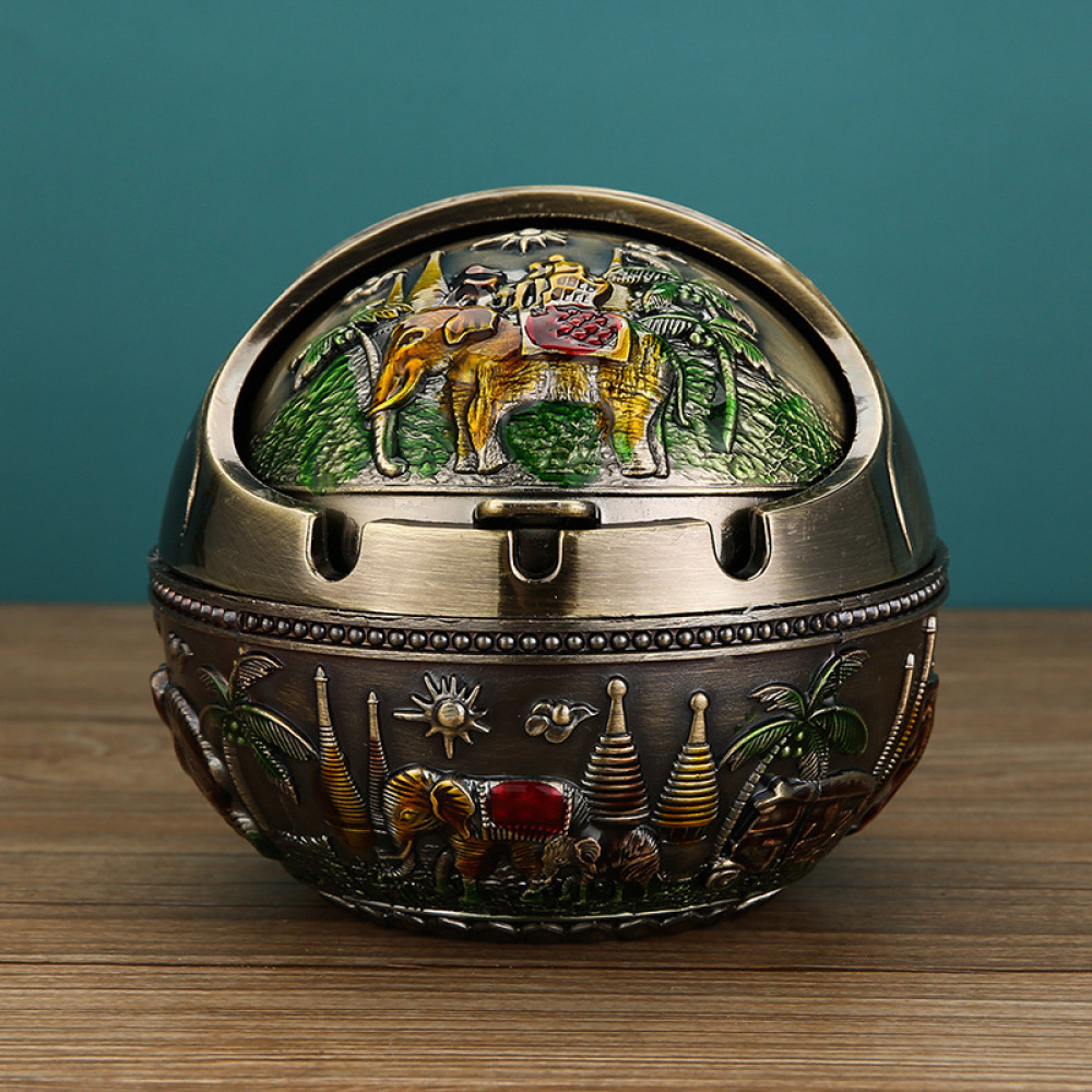 Retro Metal Ashtray With Lid D - đánh giá và giá Office Table Accessories Unique